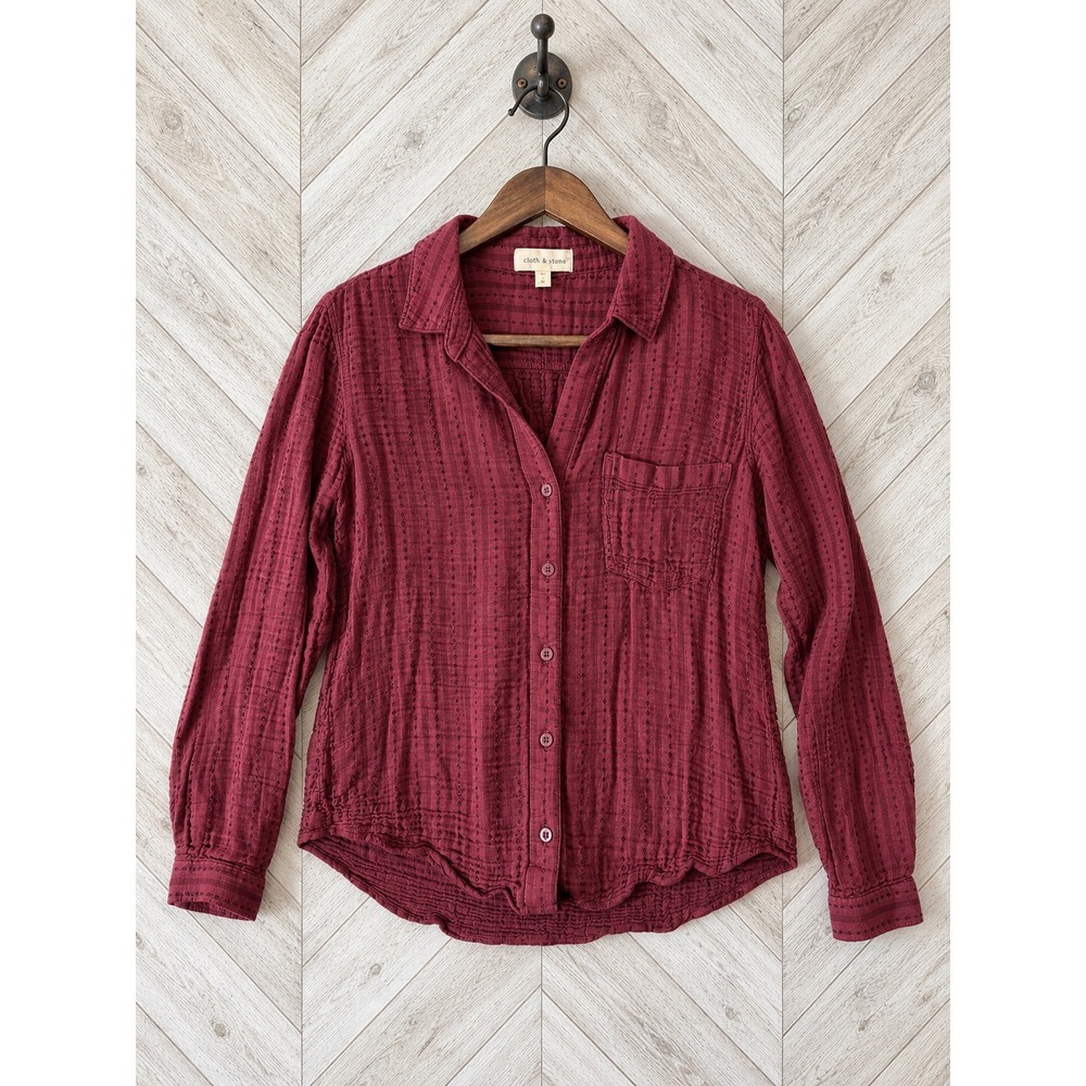 Cloth & Stone Button Down Dobby Gauze Shirt Burgundy Small